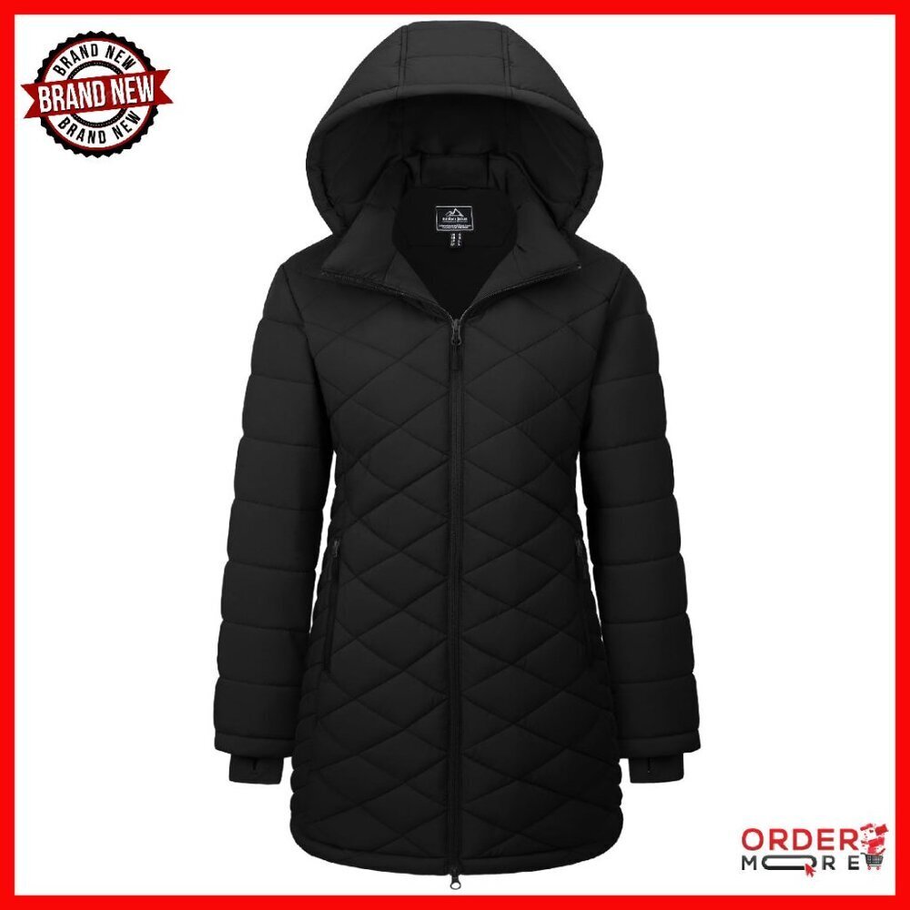 Women's Long Quilted Puffer Jacket Waterproof Insulated Hooded Parka
